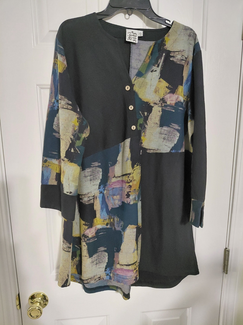 Parsley & Sage Artisan-Inspired Black Abstract Print Women’s Sweater Tunic